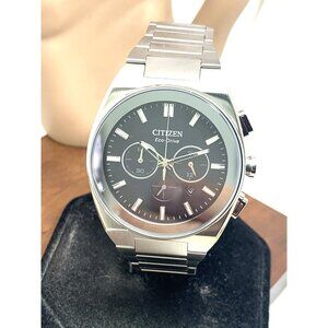 Citizen Mens Watch Eco-Drive CA4580-50E Chronograph Black Dial Silver Steel 43mm